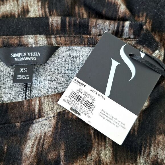 NWT Simply Vera Wang Leopard Print Top with 3/4 Sleeves & Tie Sash Sz XS - Picture 5 of 9